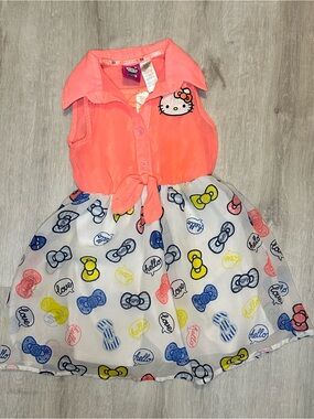 Kids dresses - 2 for $15 - Hello Kitty Coral Tie-Front Multicolor BowPrint Dress